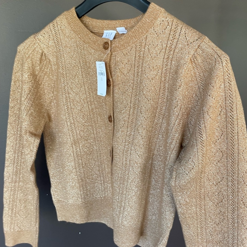 Gap Kids gold metallic cardigan with heart pattern. Size XL. NWT